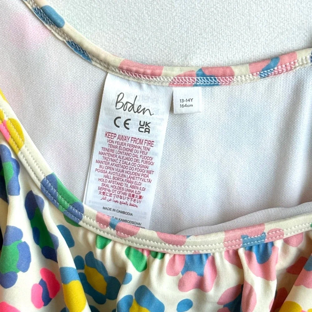 Boden Girls Multicolor Leopard Print Ruffle One Shoulder Swimsuit 13-14Y 164cm